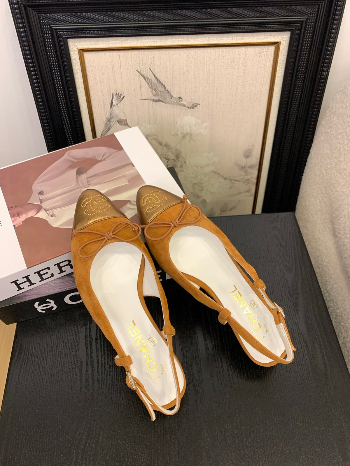 CC 25 Slingbacks 45 Bow With Carrot Suede Mix Gold Sheepskin 277674