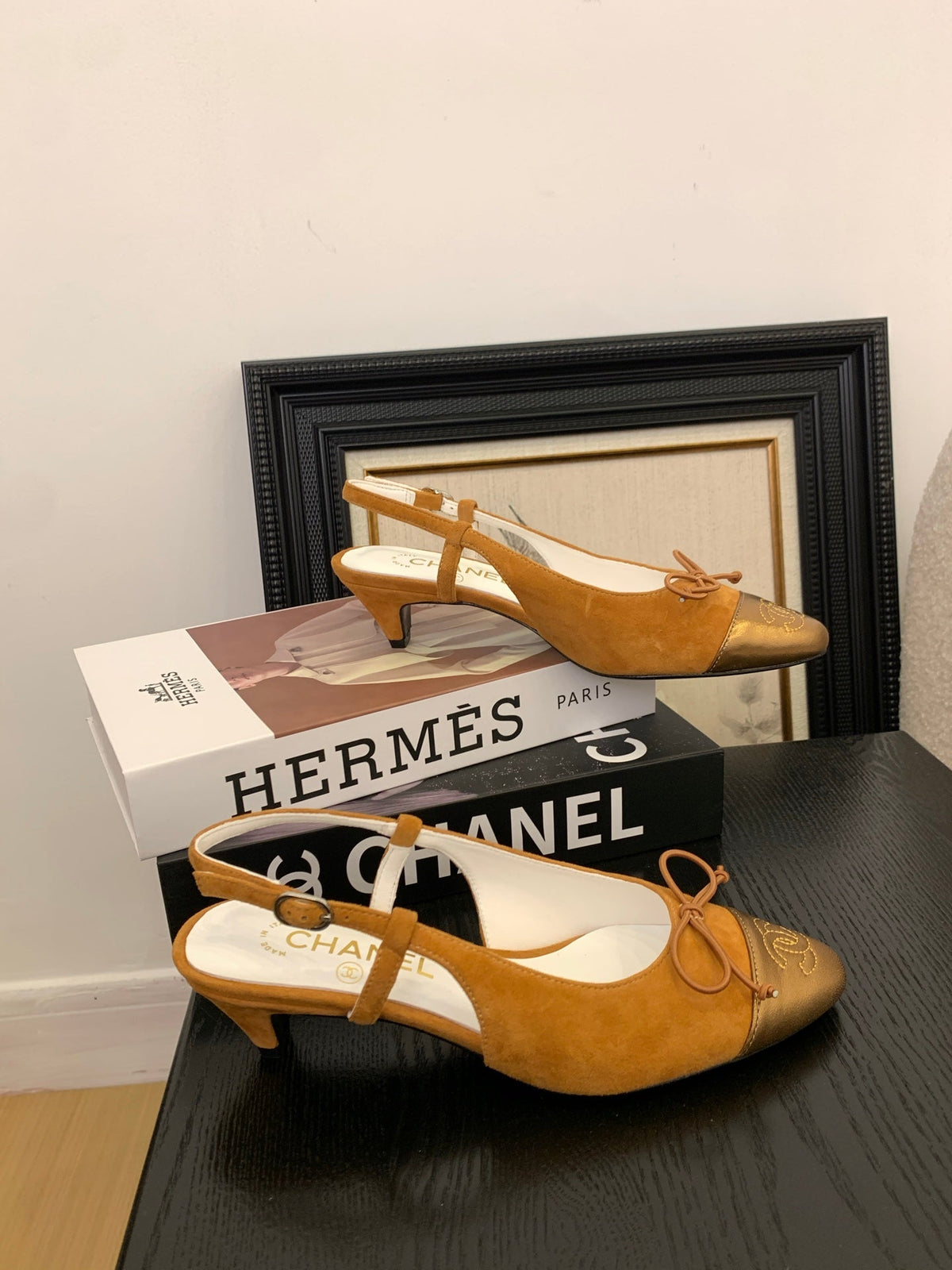 CC 25 Slingbacks 45 Bow With Carrot Suede Mix Gold Sheepskin 277674