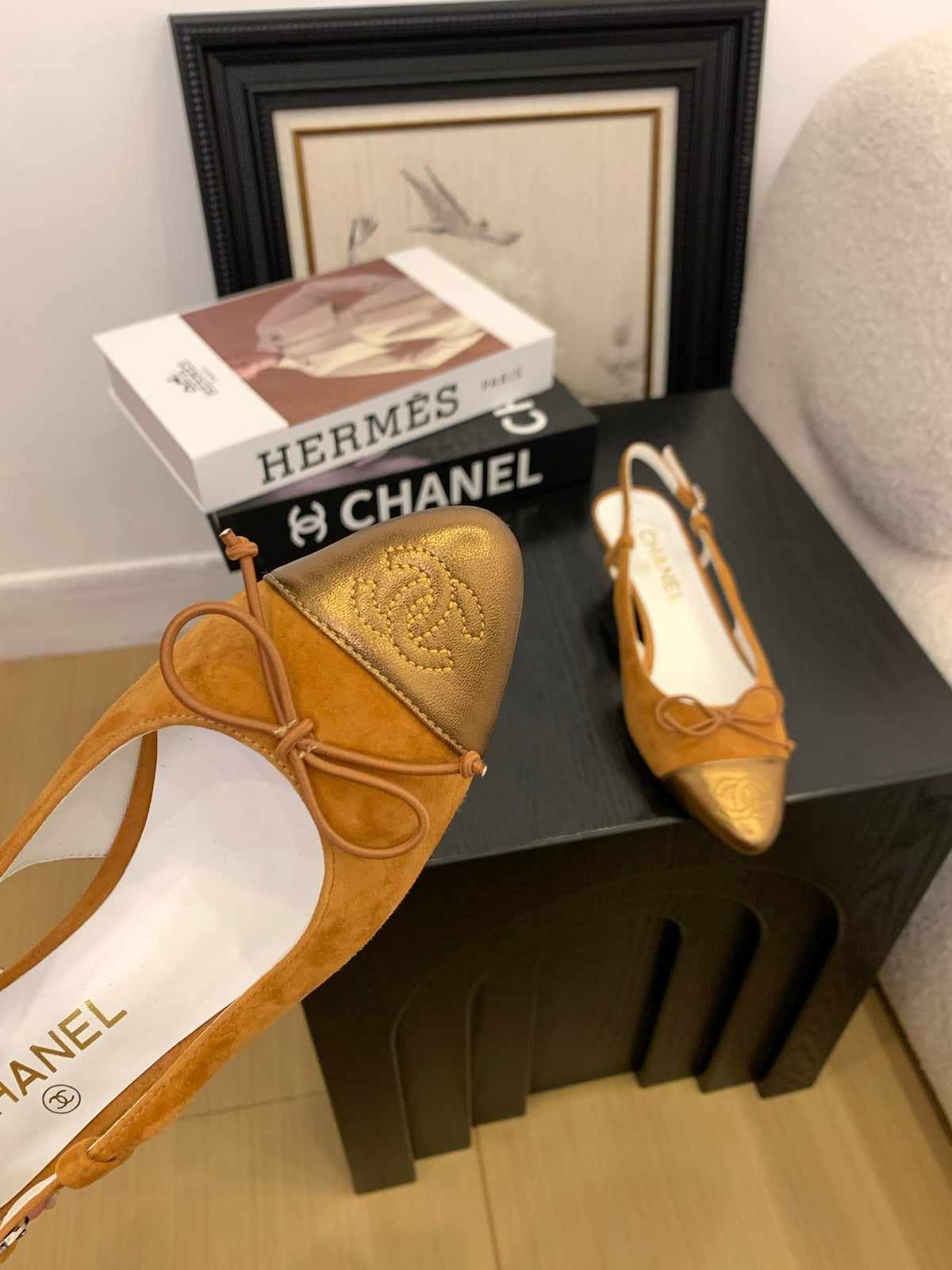 CC 25 Slingbacks 45 Bow With Carrot Suede Mix Gold Sheepskin 277674