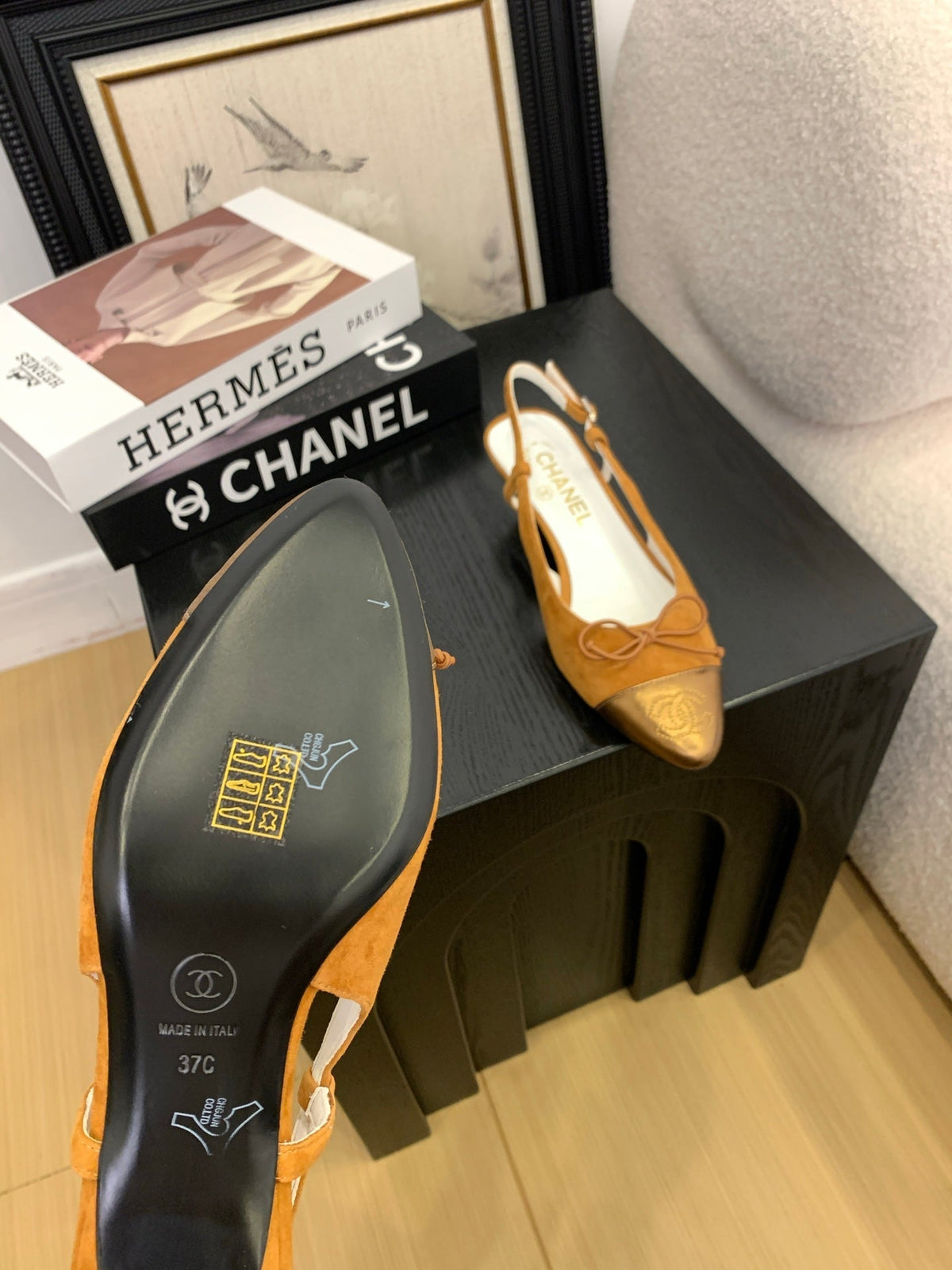 CC 25 Slingbacks 45 Bow With Carrot Suede Mix Gold Sheepskin 277674