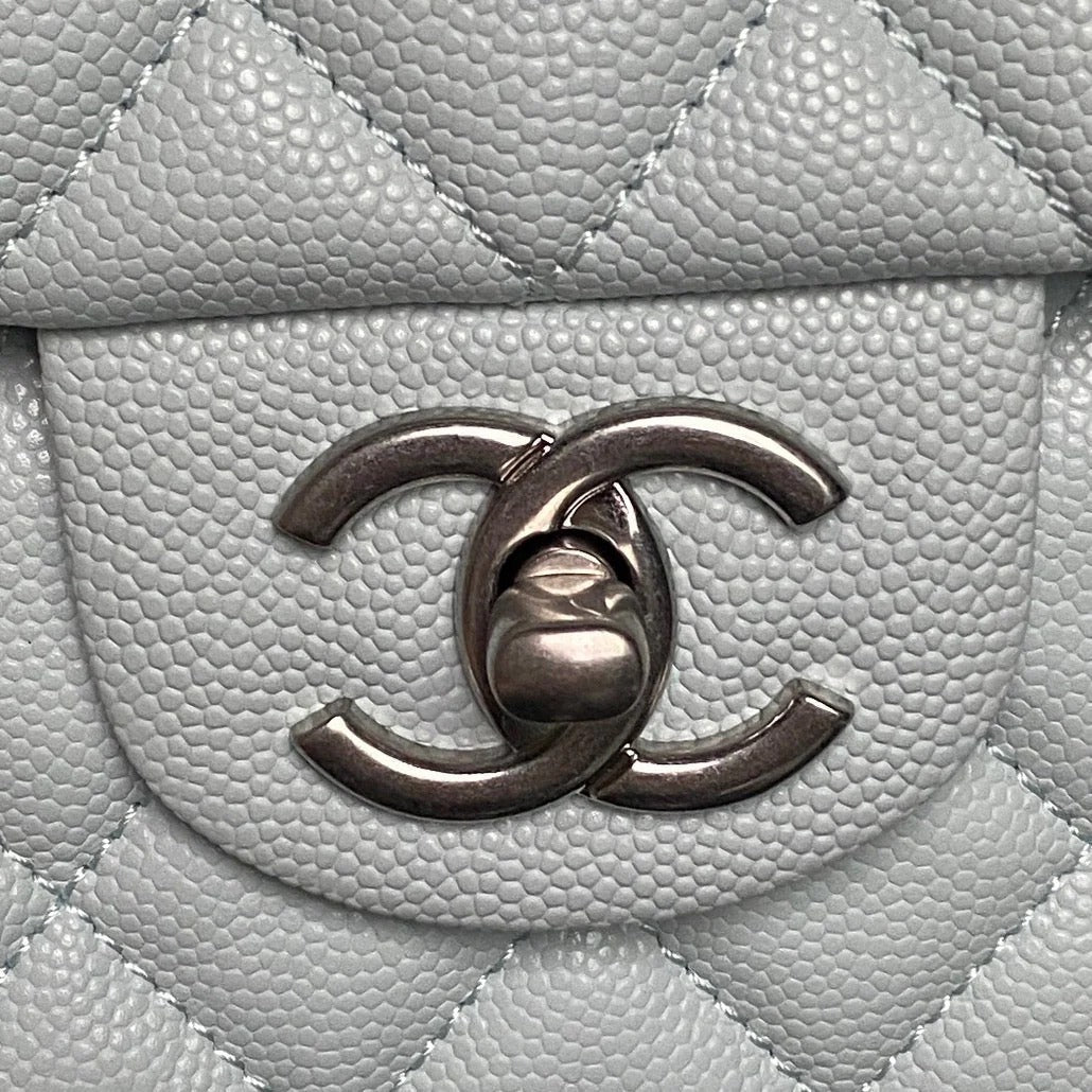 CHANEL 25S FLAP BAG 22 IN SLATE BLUE CALFSKIN SILVER HARDWARE