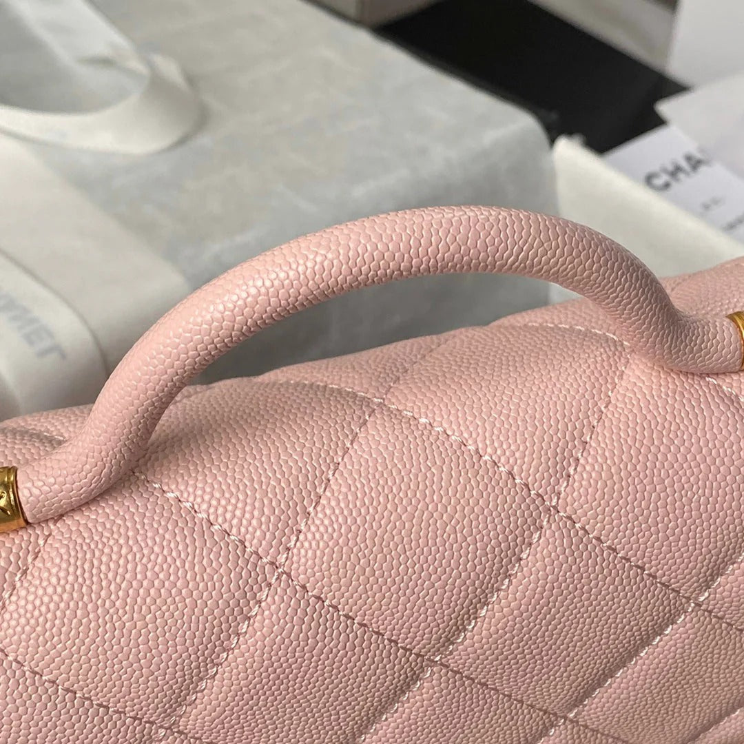 CC  25S FLAP BAG 21 CM IN LIGHT PINK GRAINED LAMBSKIN WITH TOP HANDLE