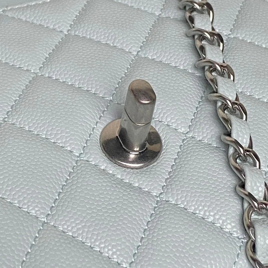 CHANEL 25S FLAP BAG 22 IN SLATE BLUE CALFSKIN SILVER HARDWARE